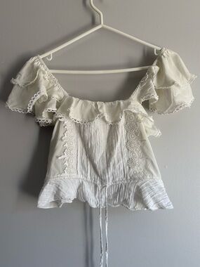 For Love & Lemons White Off The Shoulder Ruffle Peplum Top/Blouse